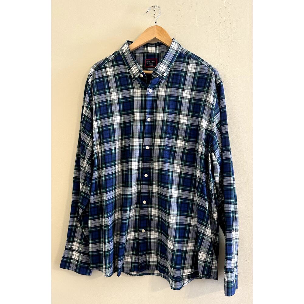 Untuckit Green Blue White Striped Long-sleeve Button-down Flannel Shirt Mens XXL